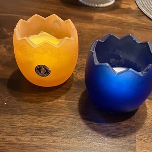 Orange and Blue candle holder set